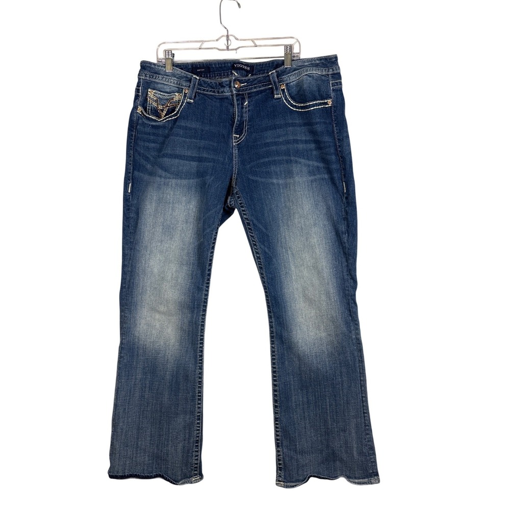 Vigoss Heritage Fit Bootcut Jeans Blue Denim Embroidered Sequins Size 20 L32